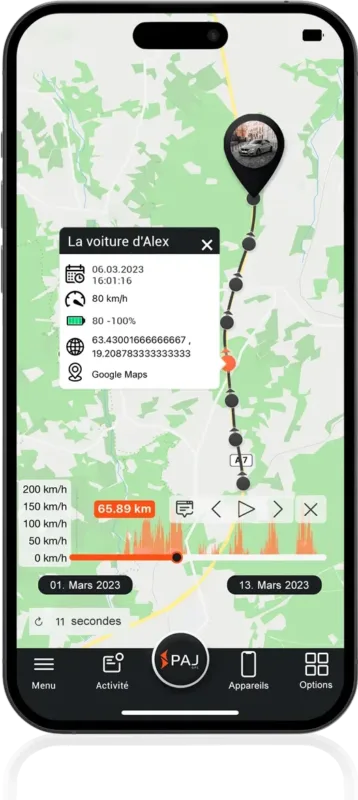 Appli du GPS traceur voiture – Mémoire des trajets