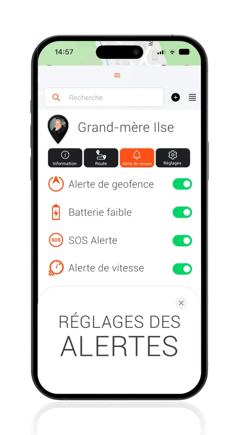 App traceurs personnes âgées -Réglages des alertes