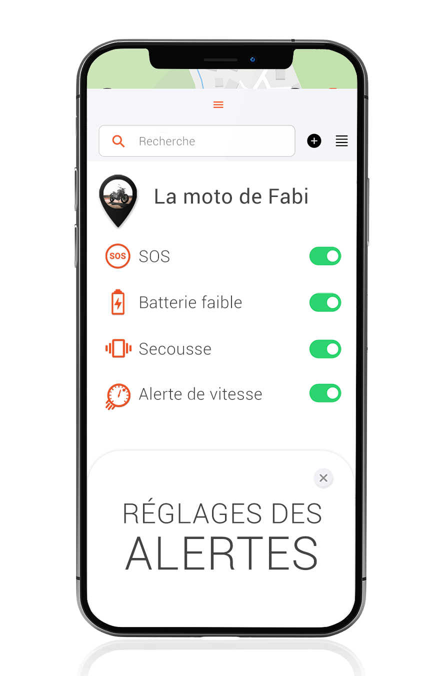 Mockup avec moto et réglages des alarmes