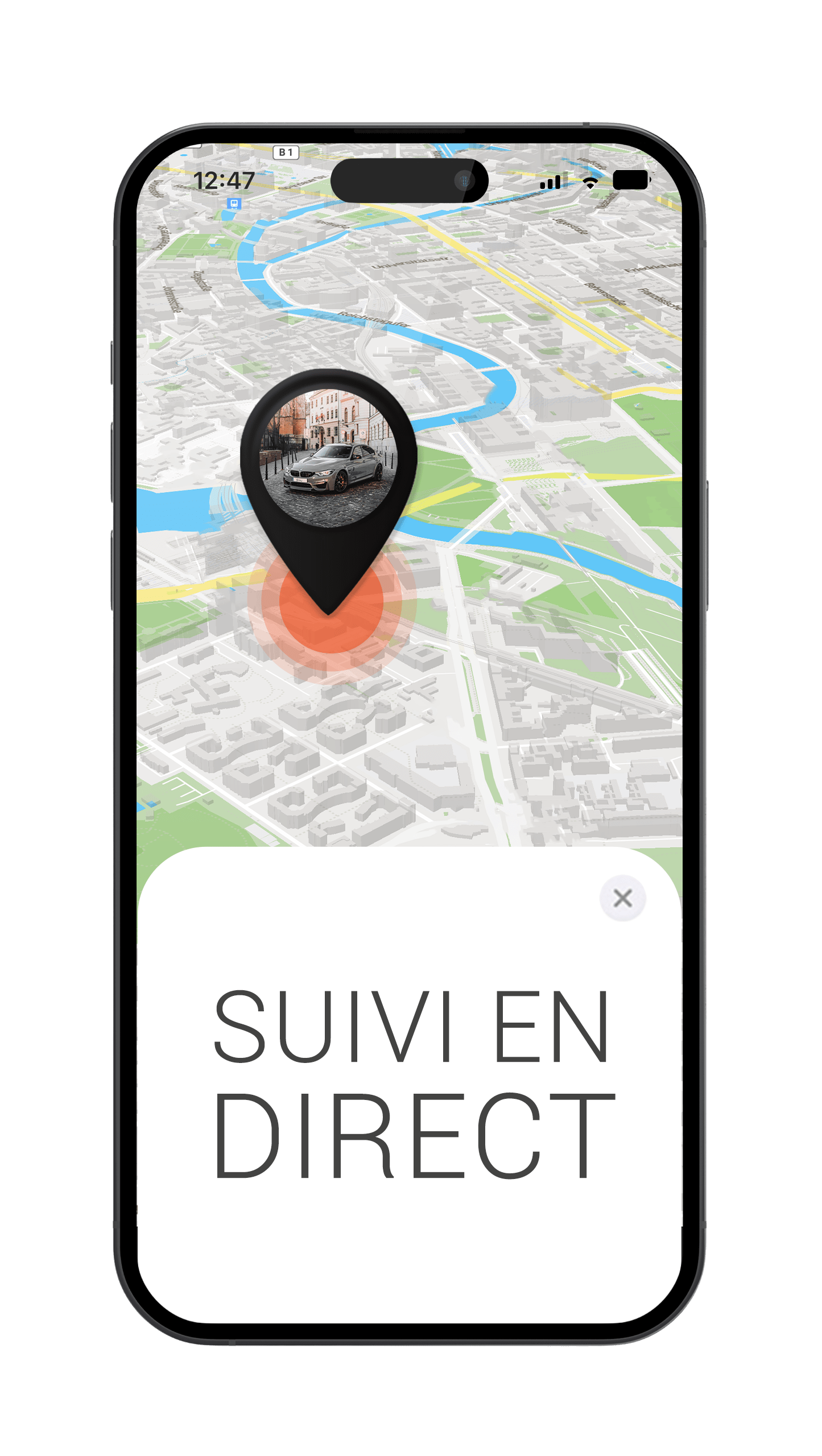 Mockup avec voiture et suivi en direct