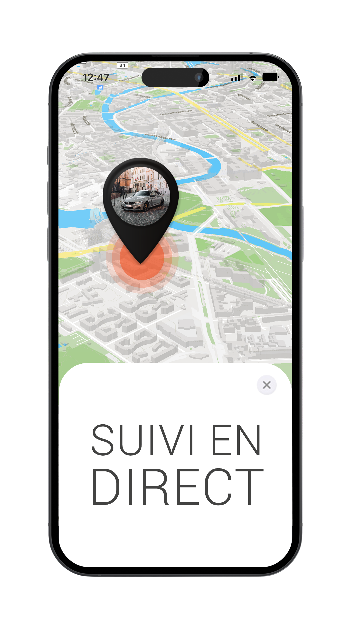 Mockup avec voiture et suivi en direct