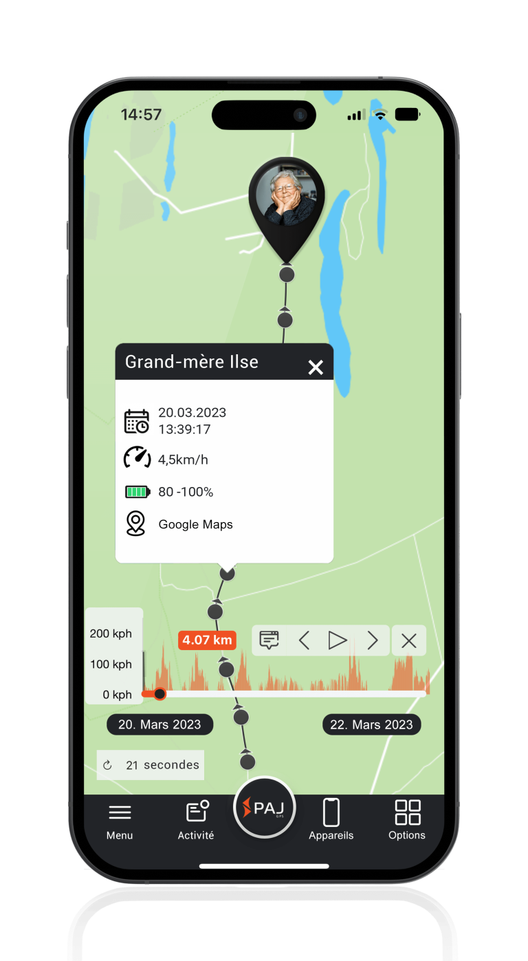 Mockup avec grand-mère et données du parcours