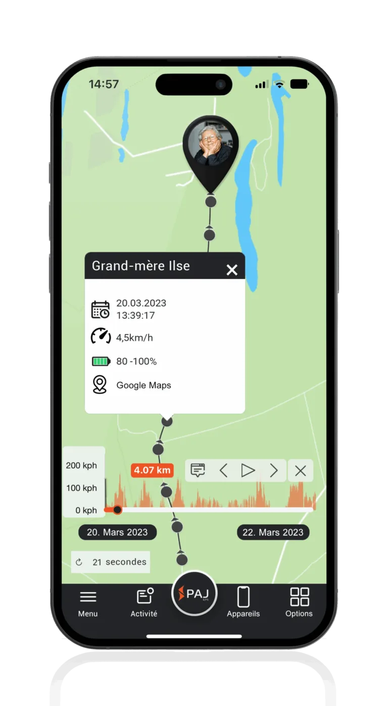 Mockup avec grand-mère et données du parcours