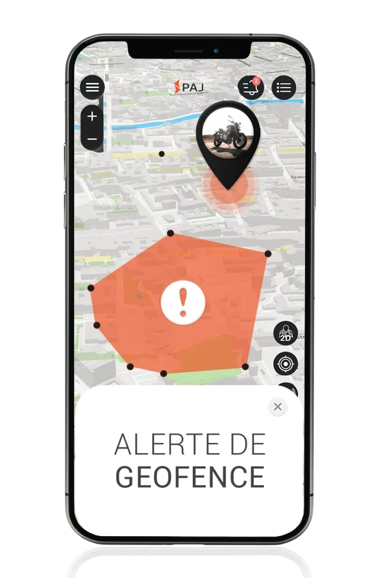 Mockup avec moto et alarme de geofence