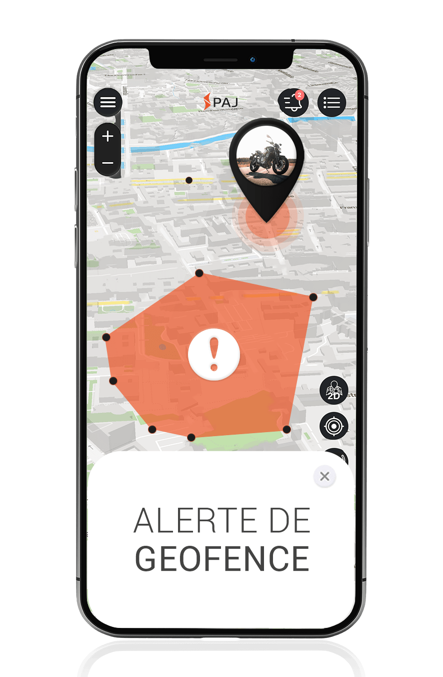 Mockup avec moto et alarme de geofence