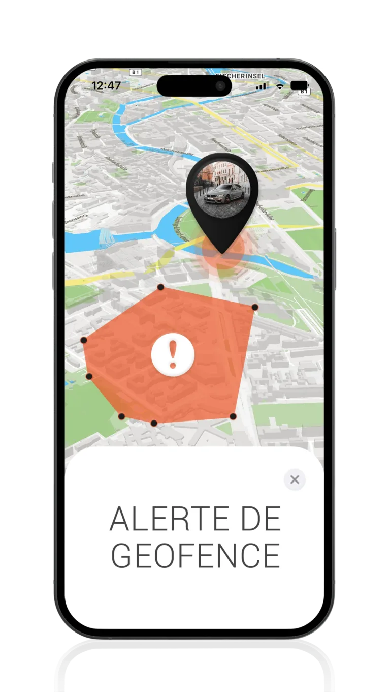Mockup avec voiture et alarme de Geofence