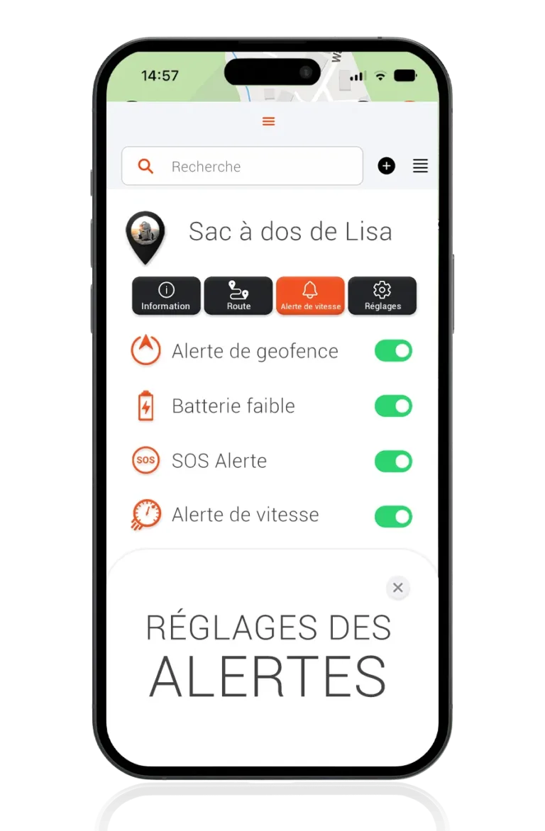 Mockup avec réglages des alarmes