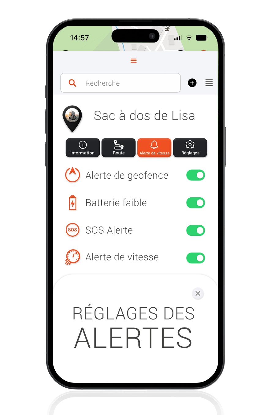 Mockup avec réglages des alarmes