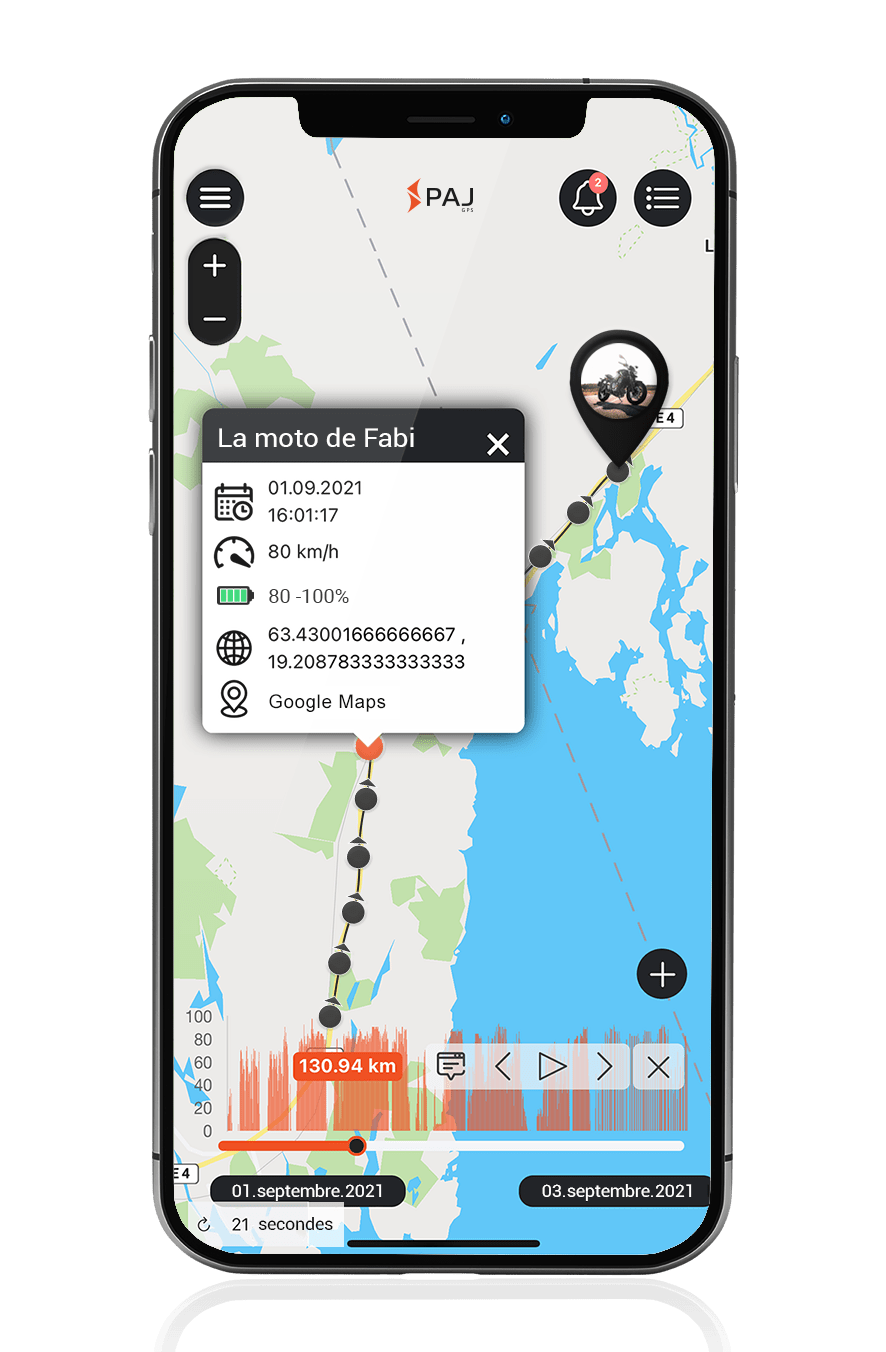 Mockup avec moto et données du parcours