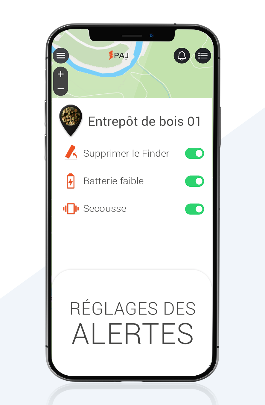 Maquette du reglage des alertes du traceur GPS PAJ pour bois