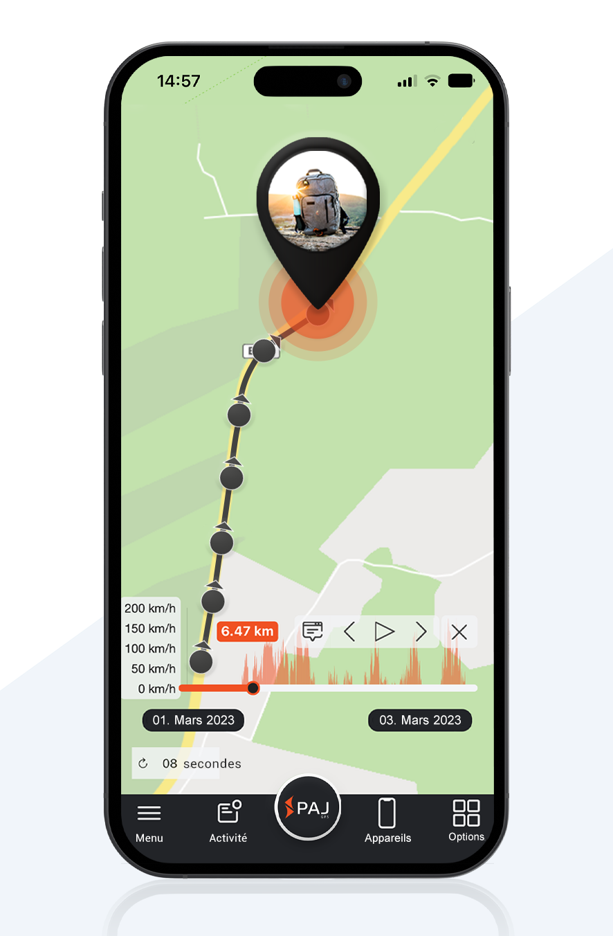 Maquette du traceur GPS de PAJ pour valise montrent le suivi ditineraire