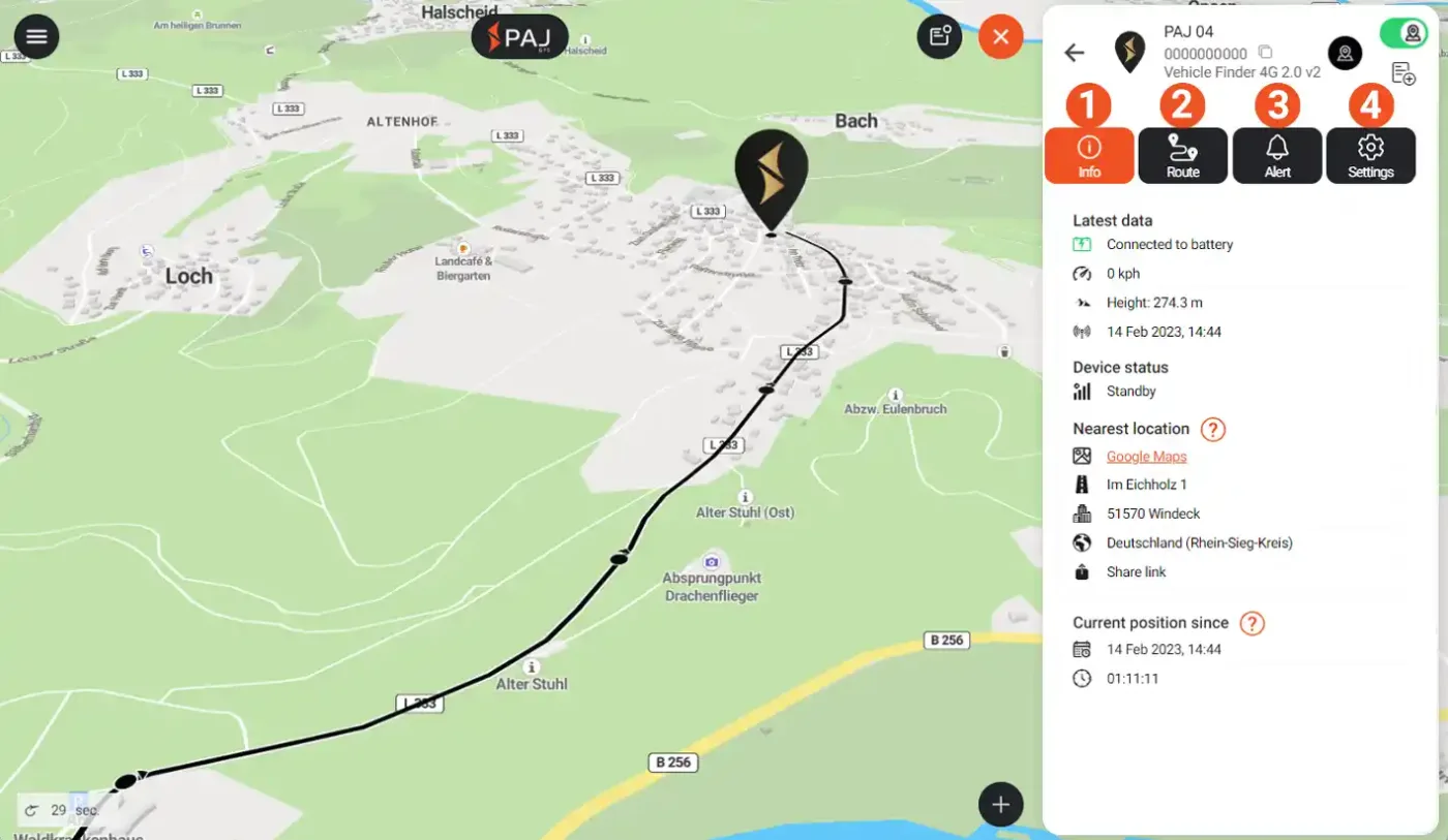 Image illustrant les reglages du traceur dans le Portal Finder