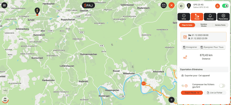 Choix de litineraire a exporter dans le PAJ portal Finder V2