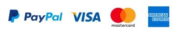 Logo des methodes de paiement chez PAJ. PayPal, Visa, Mastercard et American Express