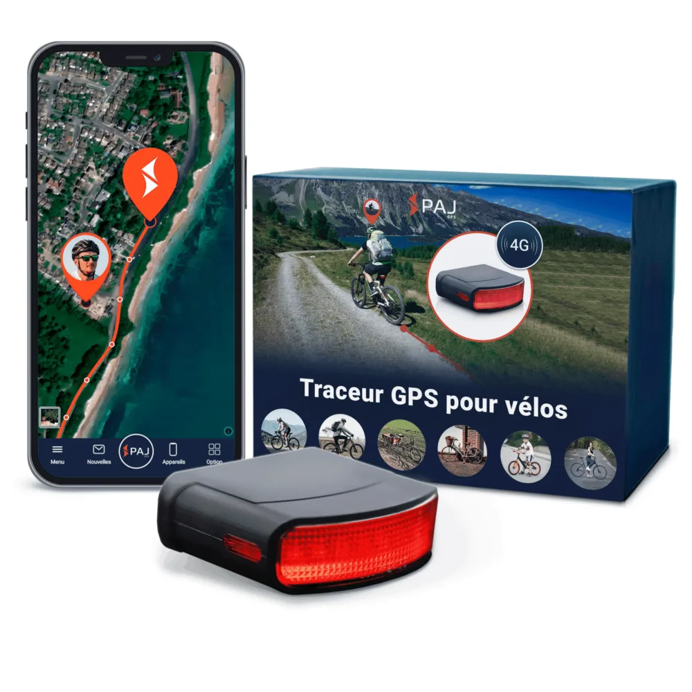 PAJ GPS LED BICYCLE Finder 4G boite et application de suivi mobile