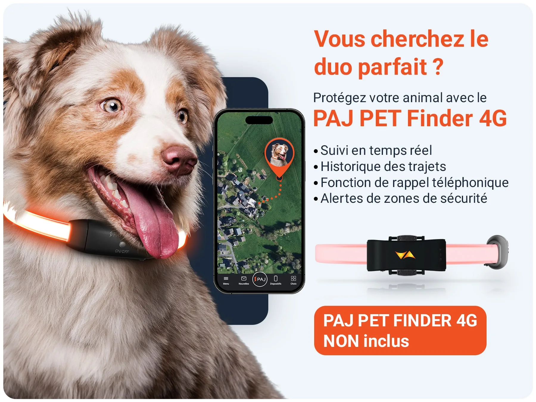 Combinaison PET Finder PAJ LIGHT noir: PAJ GPS LED collier pour chiens
