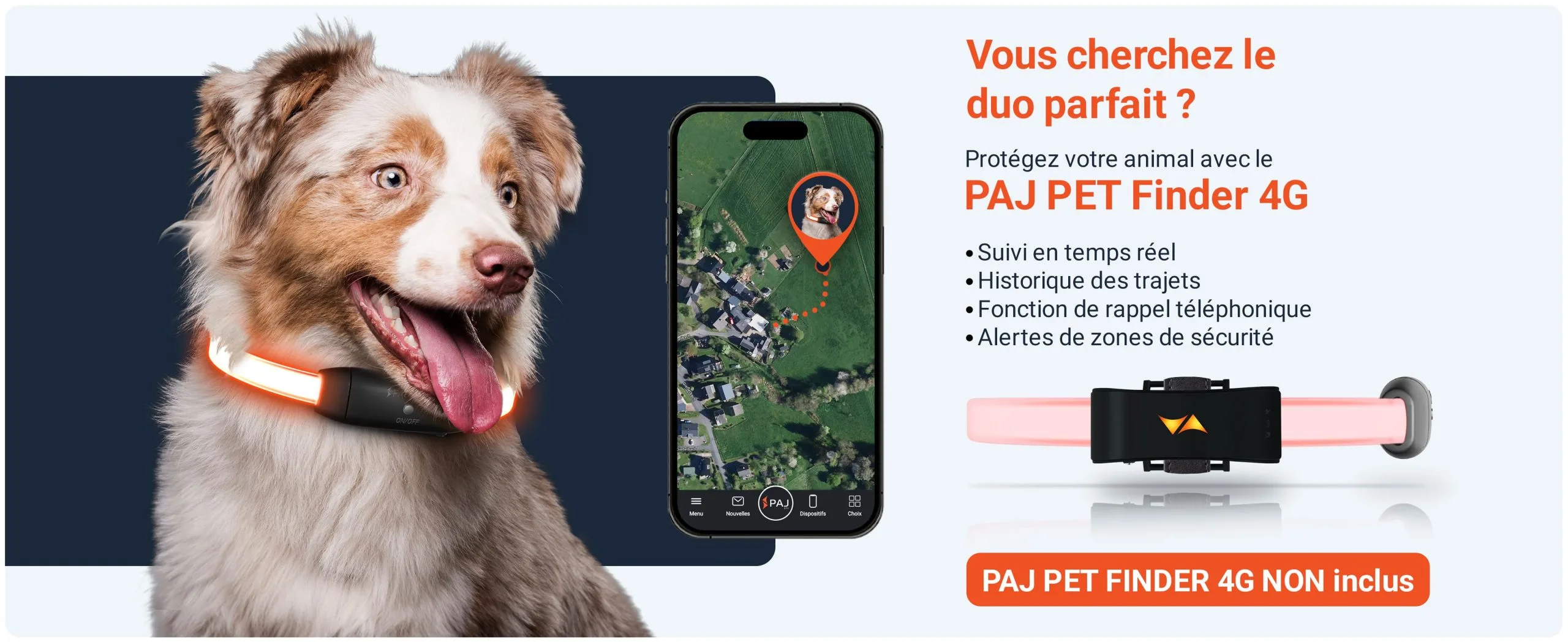 Combinaison PET Finder PAJ LIGHT noir: PAJ GPS LED collier pour chiens