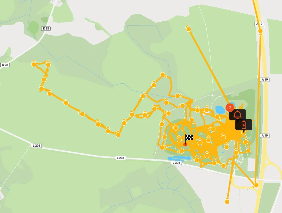 Itineraire parcouru par un chat sur une carte grace au tracer GPS chat