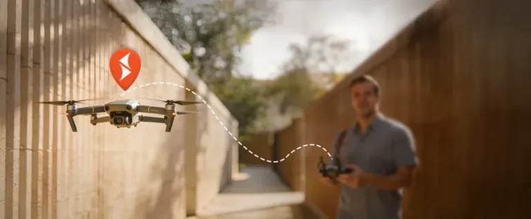 Un homme avec un drone suivi par GPS
