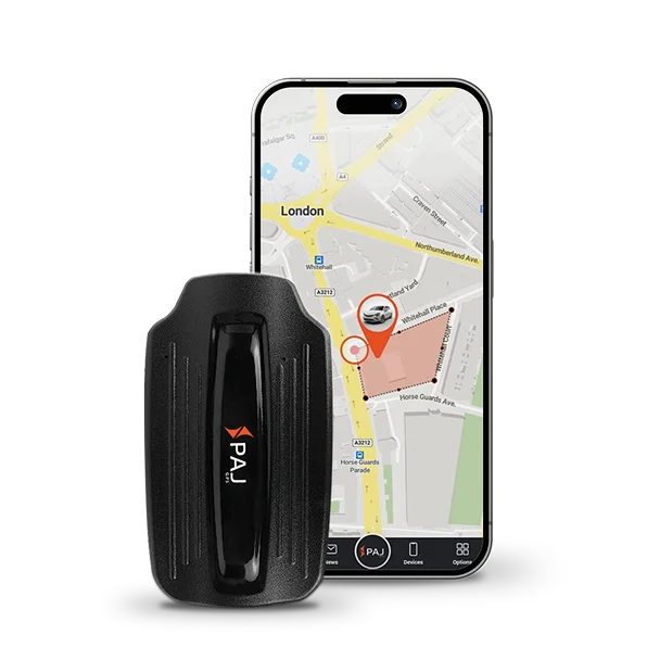 Illustration de la geofence sur un smartphone et le POWER Finder 4G de PAJ GPS