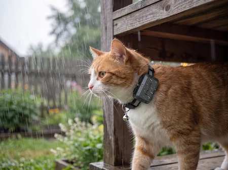 Chat roux et blanc avec le PAJ Cat Finder